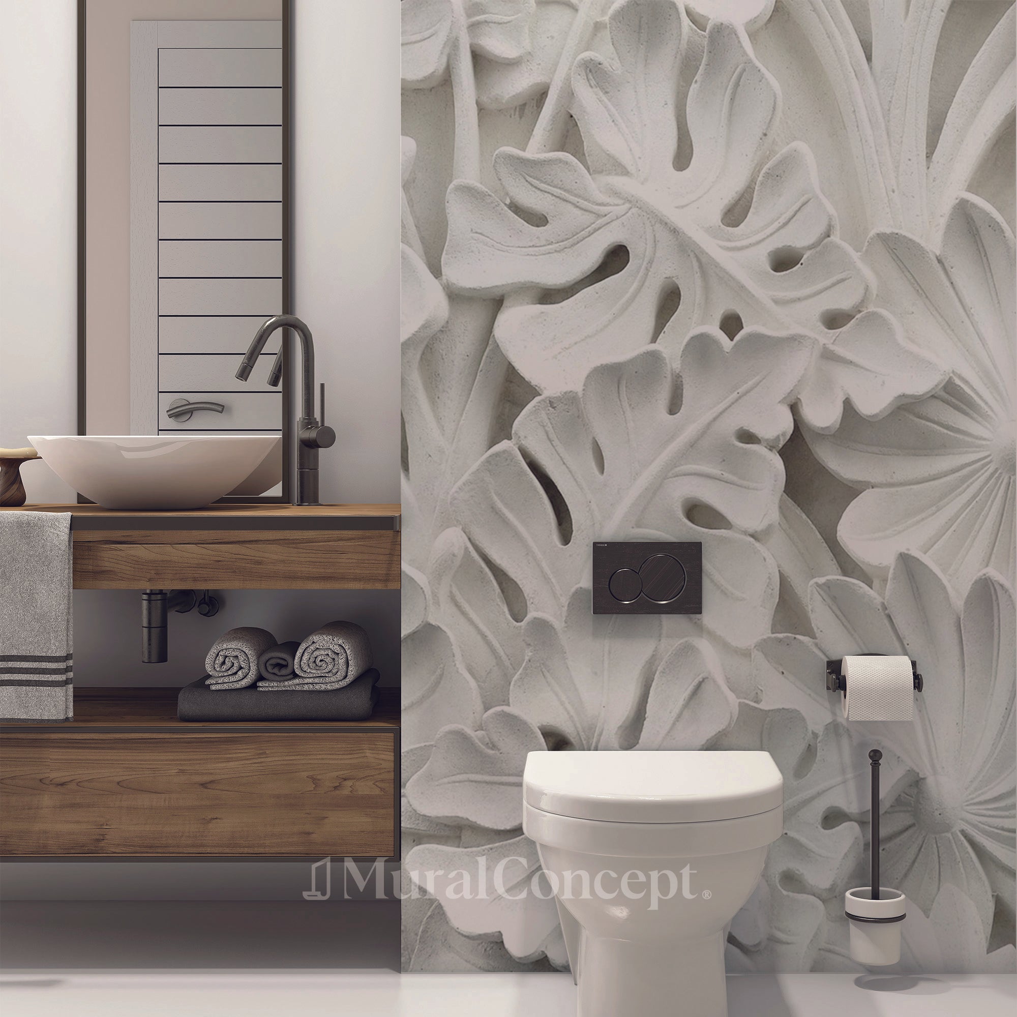 Papier peint toilette White Garden - panoramique sur mesure francais - muralconcept