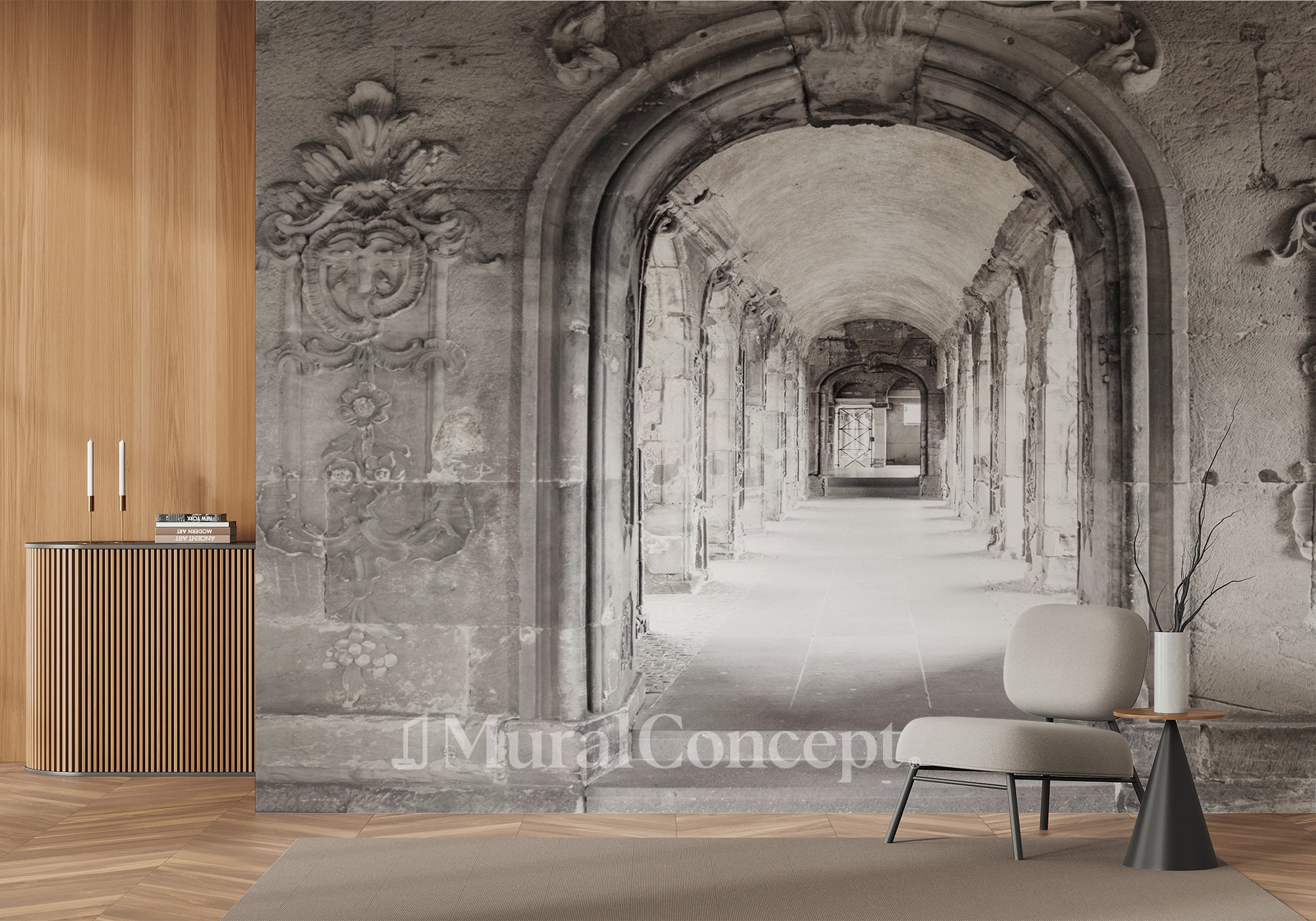 Papier peint Trompe l'oeil Couloir Marbre Parisien - panoramique français