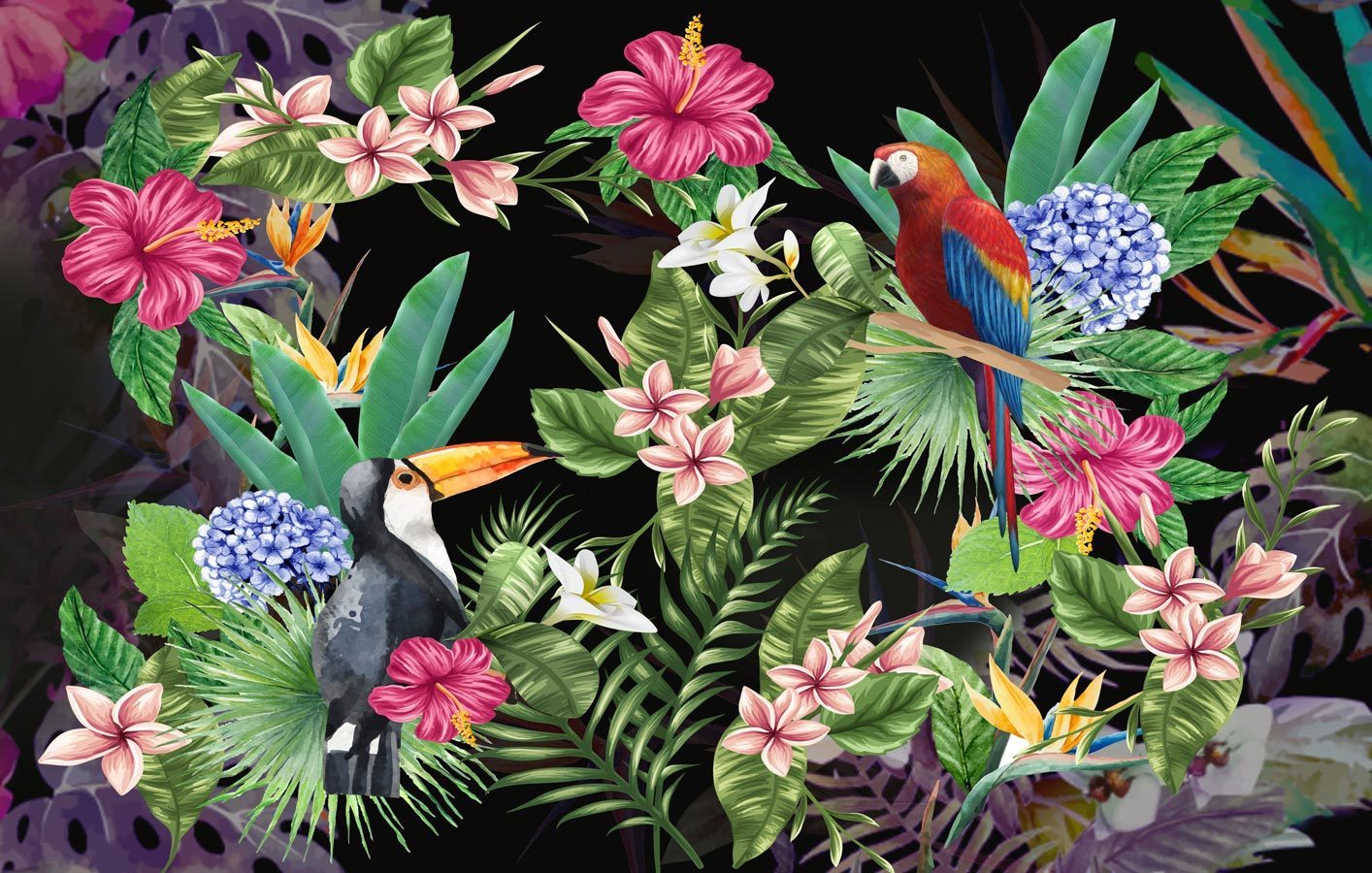 Papier peint Tropical & Toucan - papier peint sur mesure francais - muralconcept