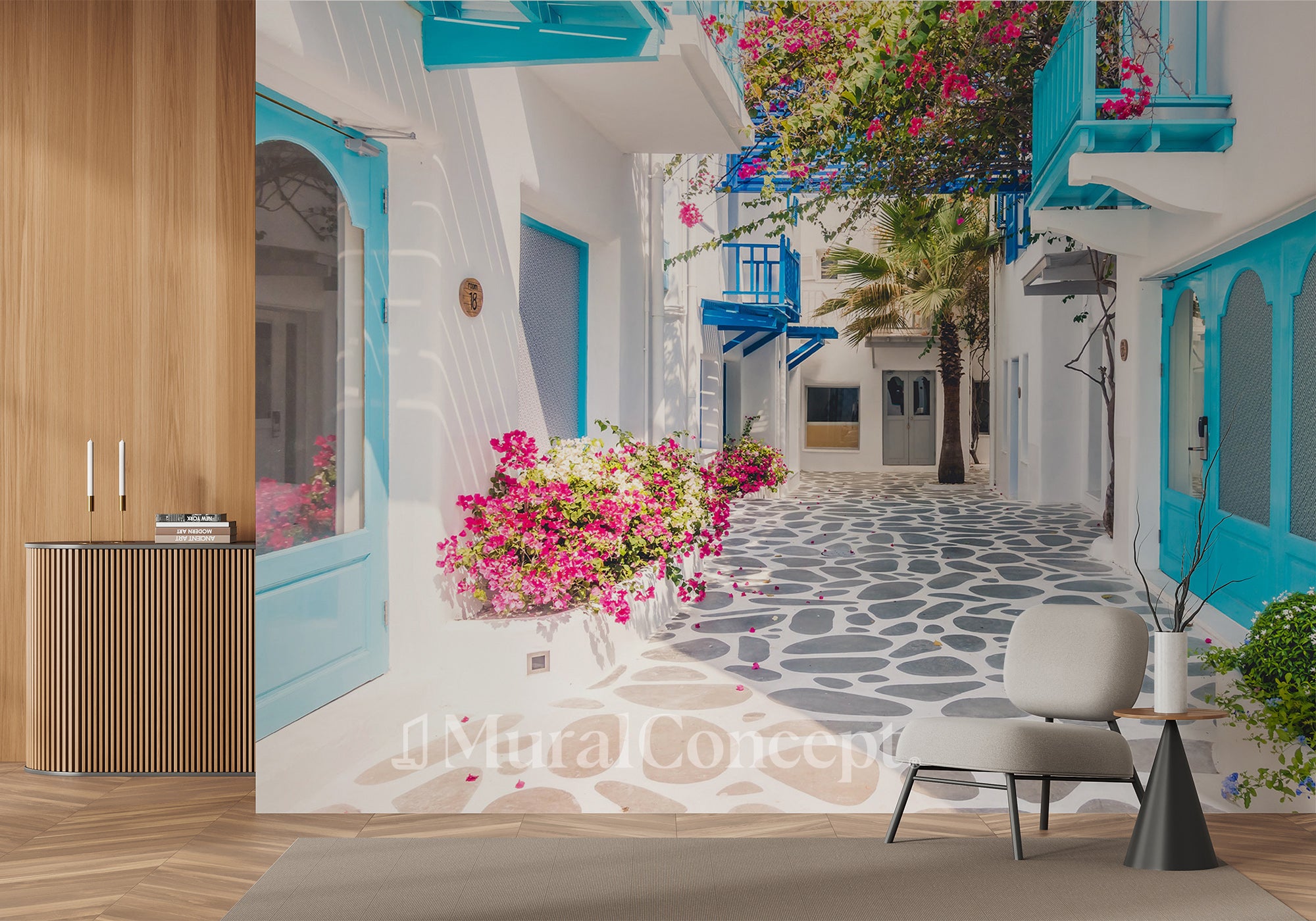 Papier peint Village Grec Santorin - panoramique français