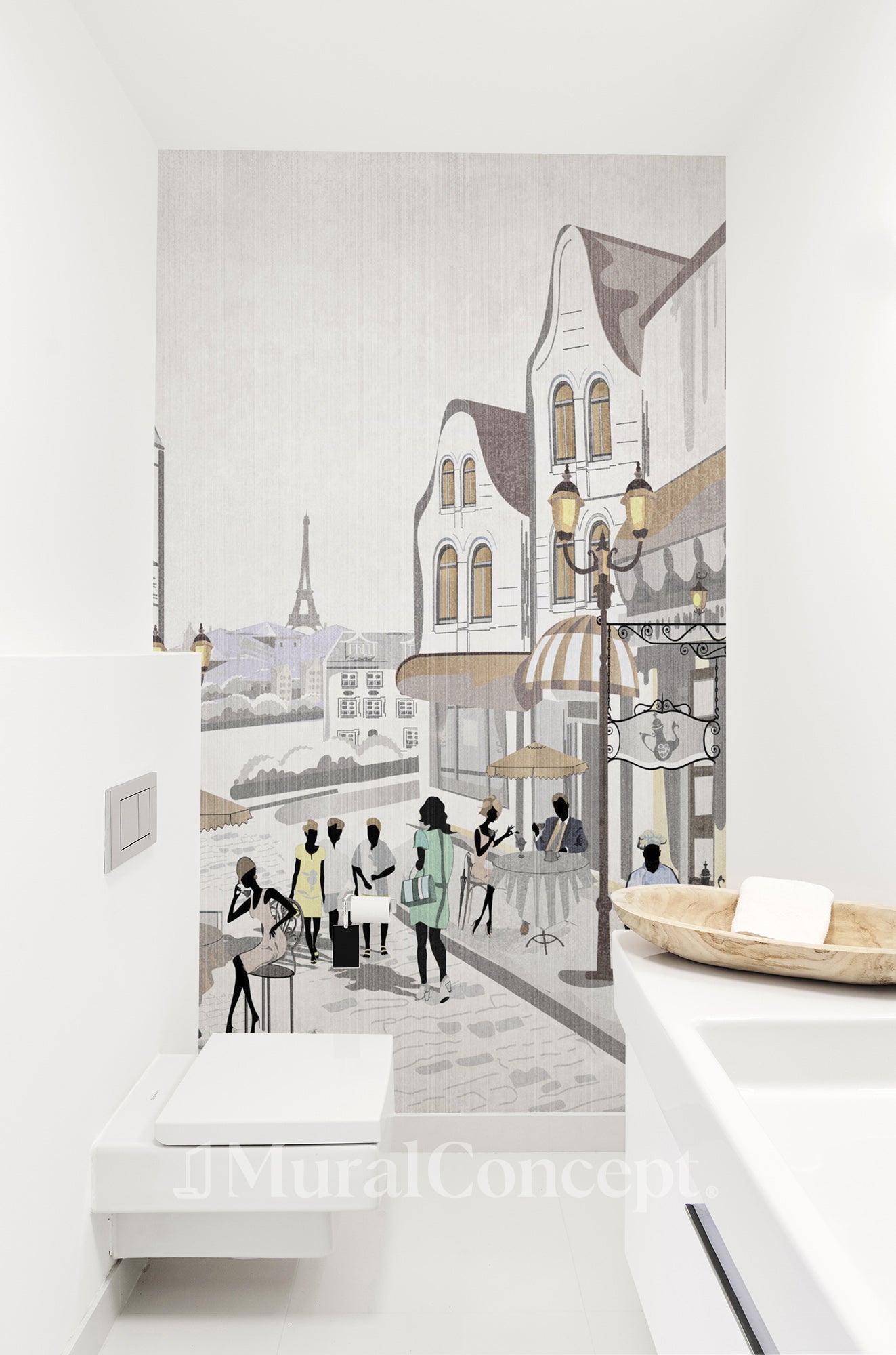 Papier peint wc Paris café en terrasse - décor mural sur mesure français