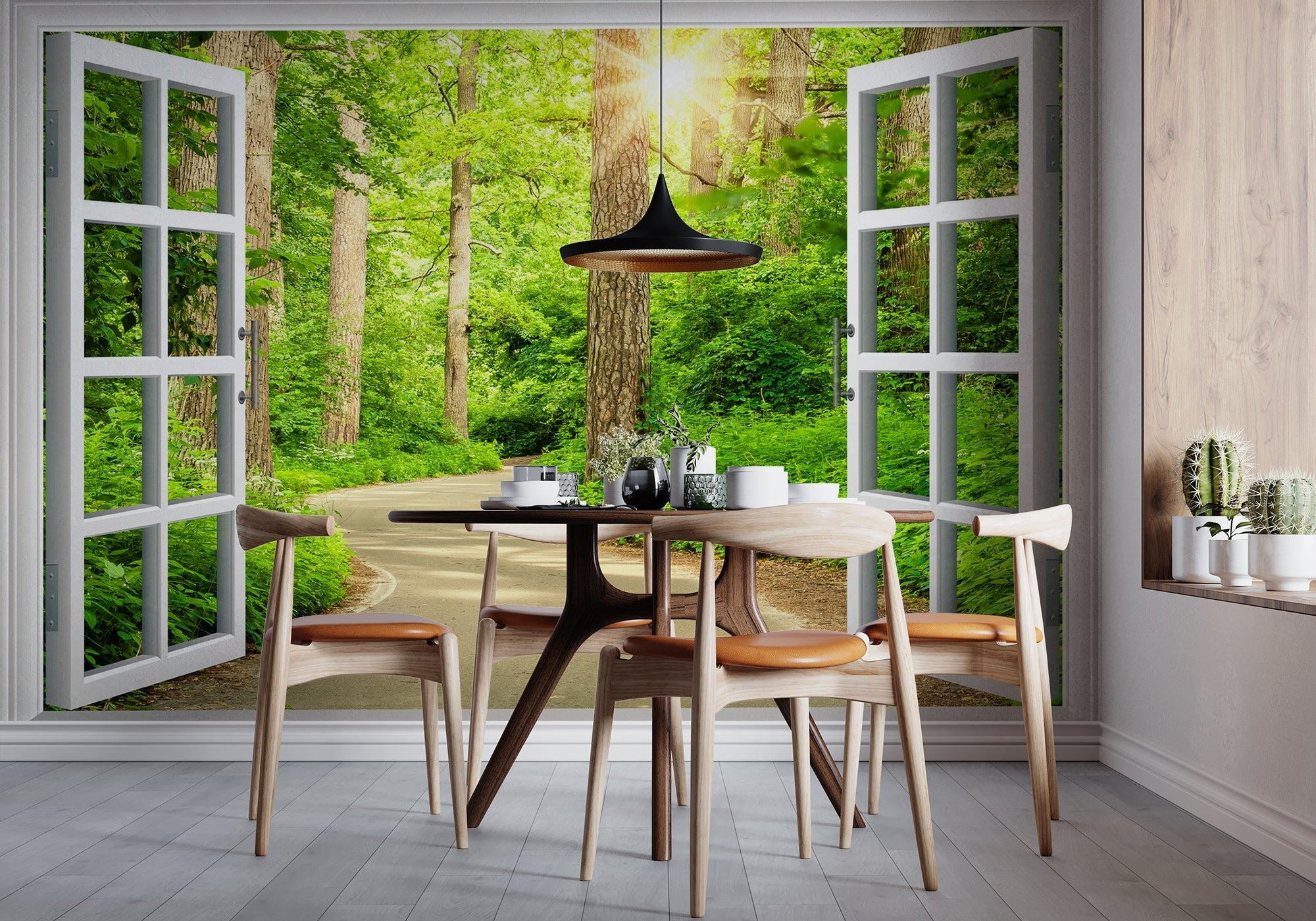 Papier peint trompe l’œil balade en forêt - panoramique français