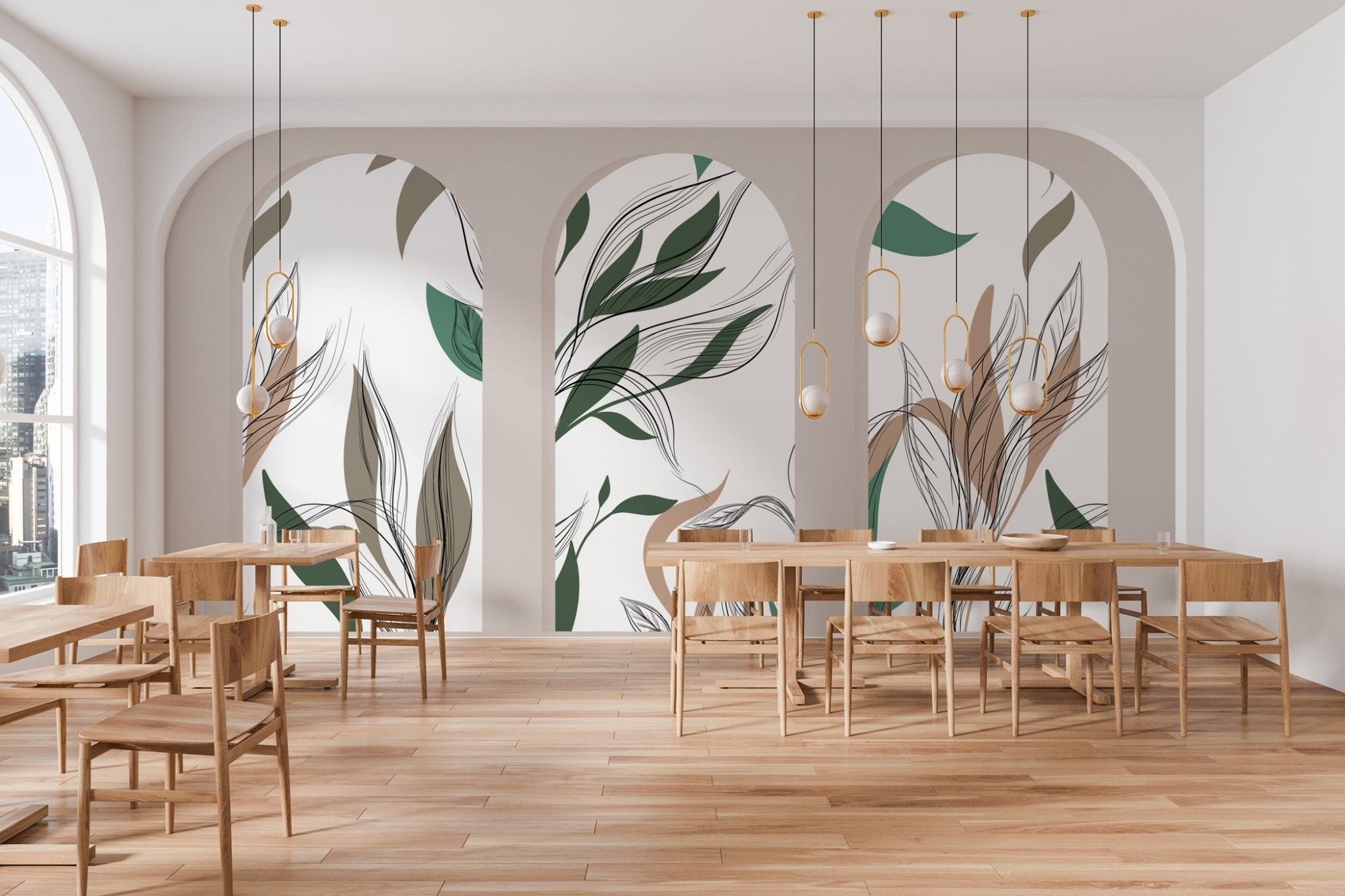 Papier peint flore architecturale, mural concept, tendance