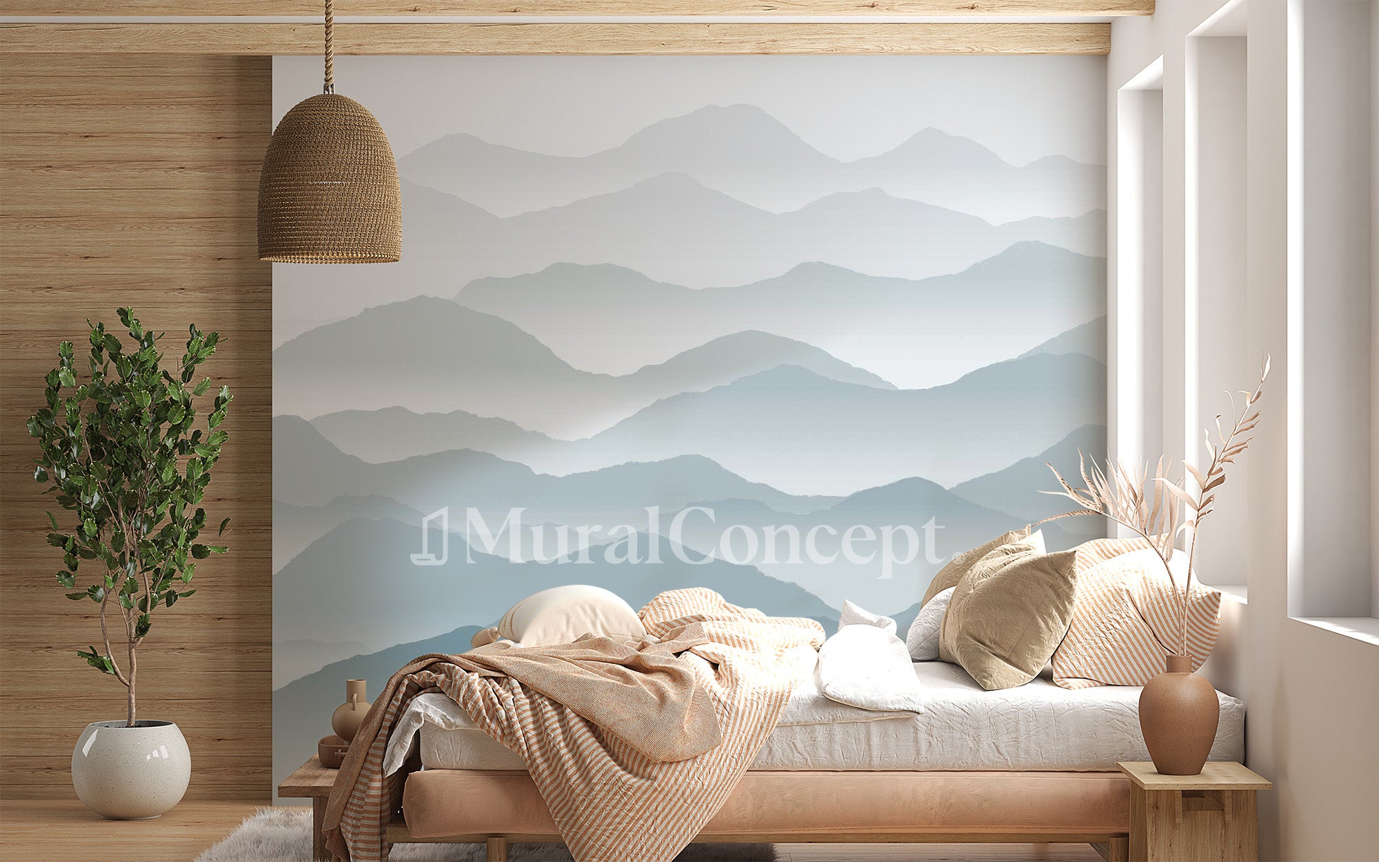 Papier peint panoramique cimes mist - panoramique français