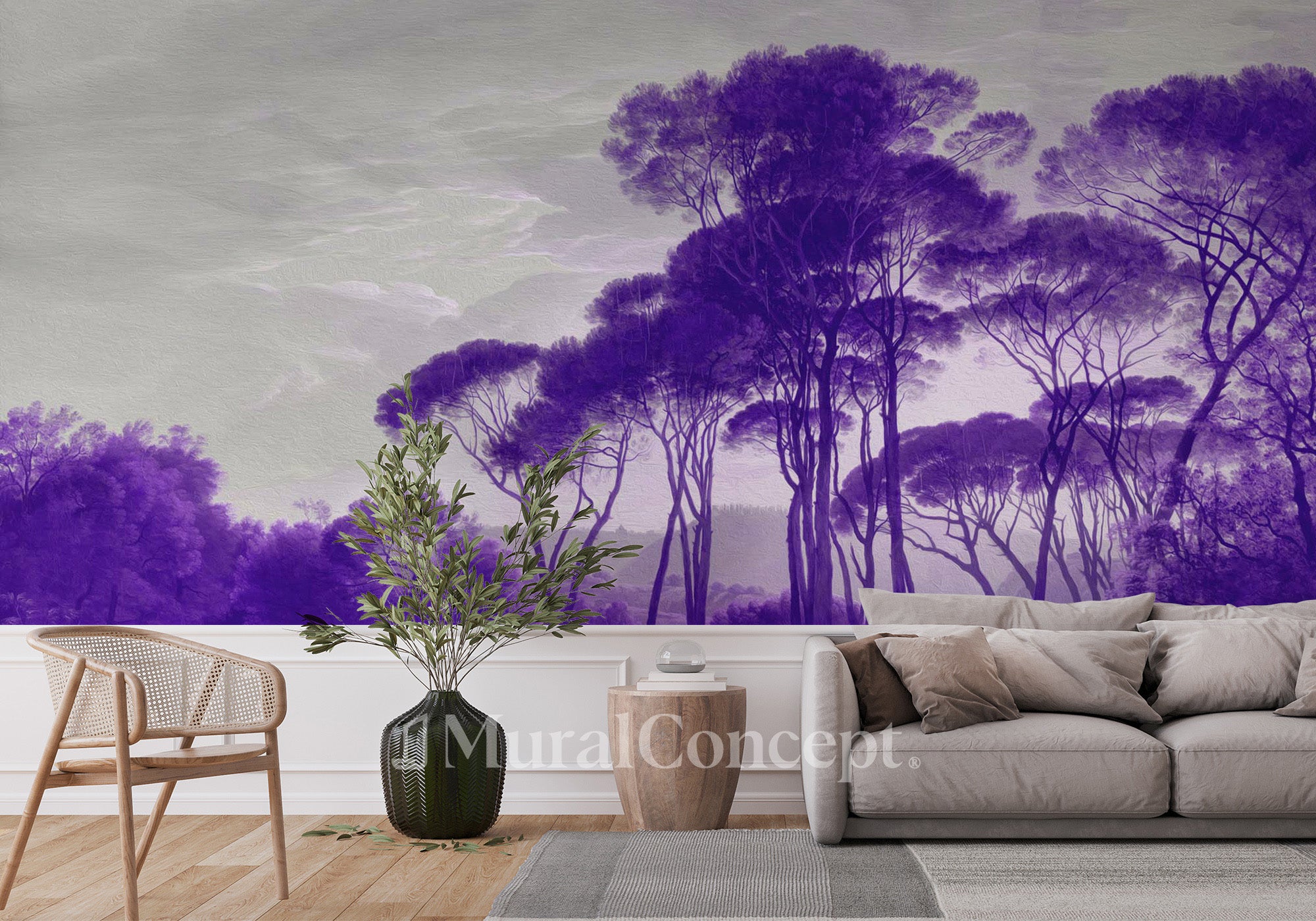 Papier peint paysage historique italien violet - panoramique français