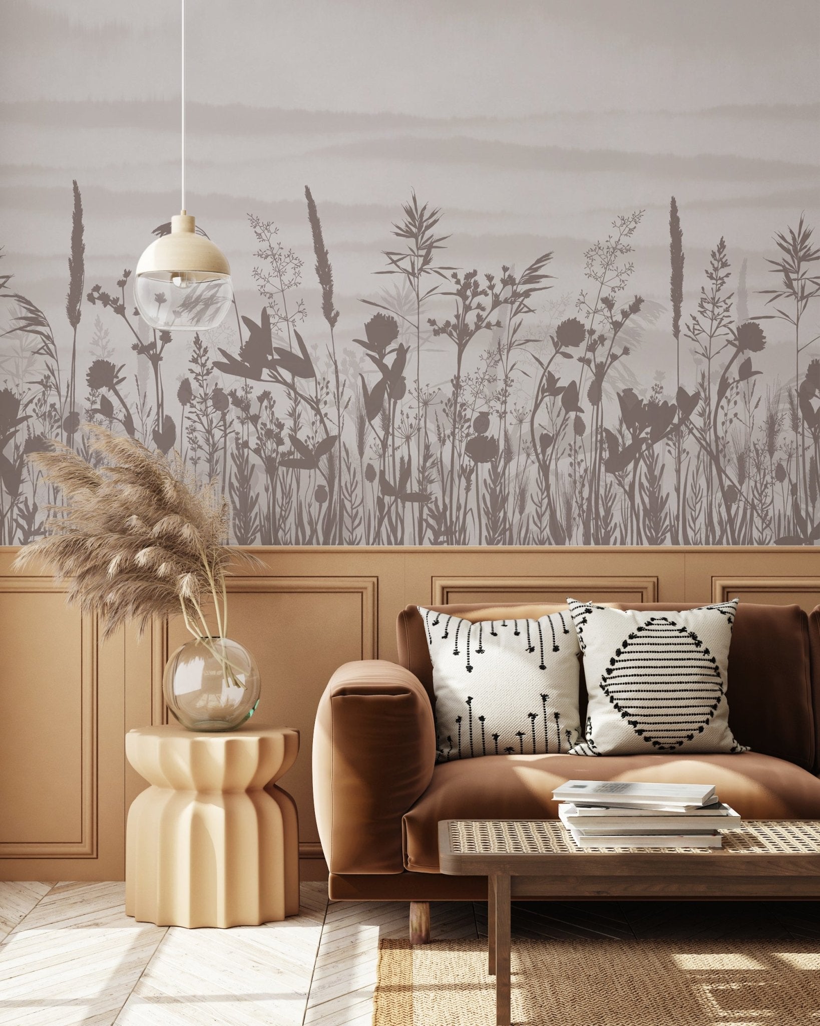 Papier peint panoramique brindille monochrome - décor mural sur mesure français