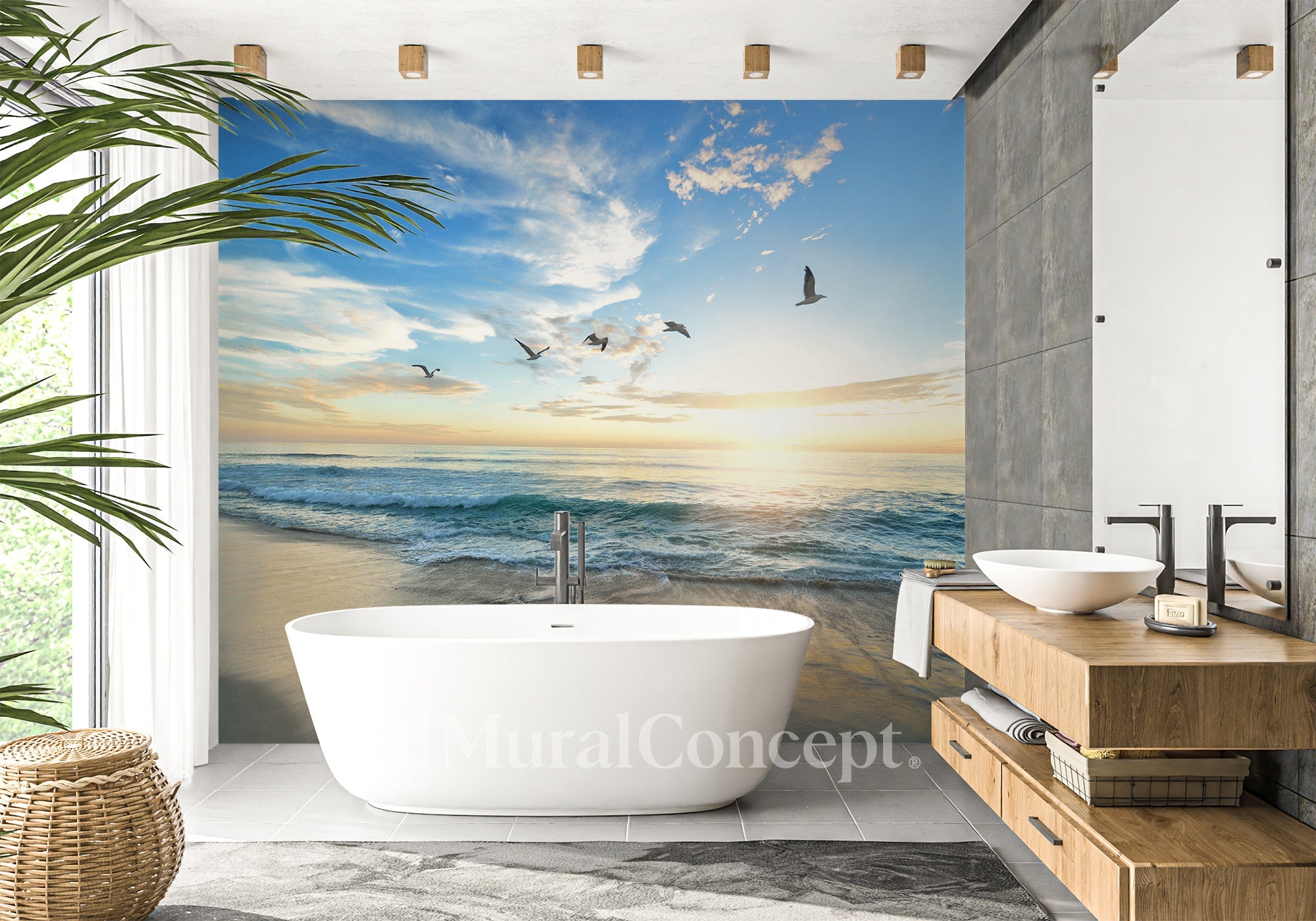 Papier peint salle de bain Plage Paradisiaque - panoramique sur mesure francais - muralconcept