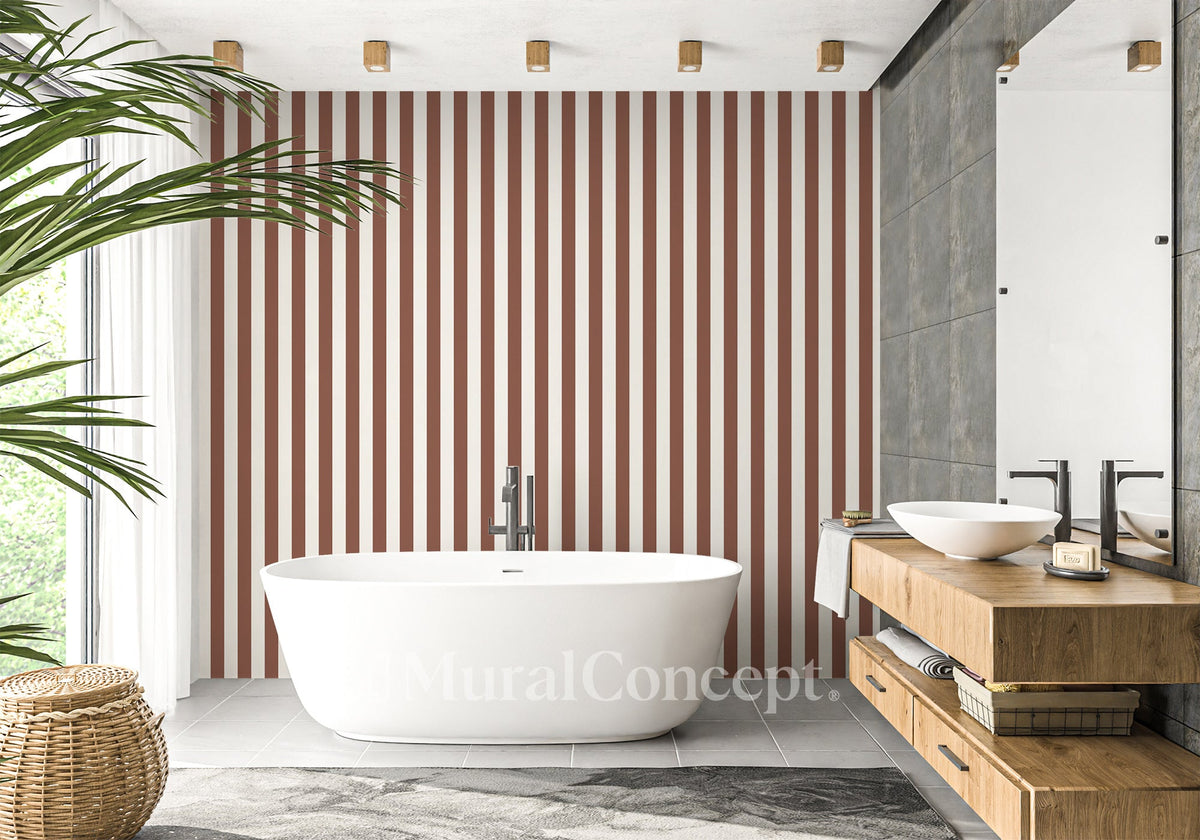 Old pink retro stripe bathroom wallpaper